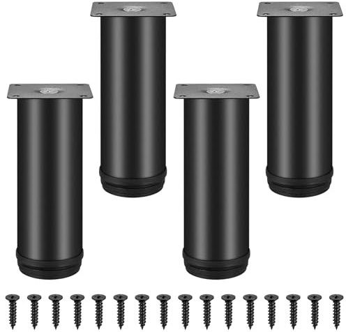 4 Stück Möbelfüße Verstellbar 0-15mm, Möbelfüsse Höhenverstellbare Füße, Sofabeine, Schrankbeine, Bettfüße, Schwarzes Metall Möbelbeine für Stühle Tisch Schrank Schreibtisch Sofa Füße Beine (15cm)