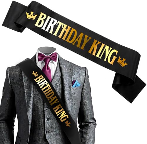 Birthday King Sash, Black Satin Birthday Sash with Gold Letter Party Decorations Happy Birthday Party Decorations for Men