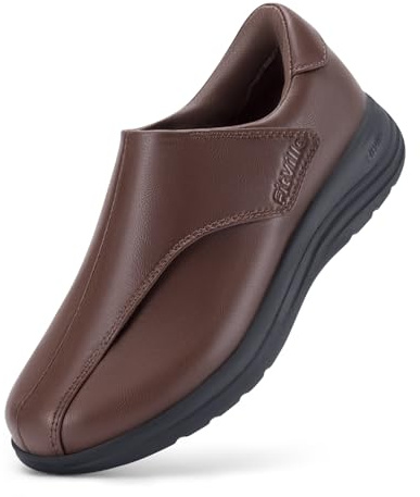 FitVille Extra Wide Dress Shoes for Women Wide Slip Resistant Shoes for Diabetic Women Formal PU Leather Loafers for Foot Pain Relief Brick 8.5 Wide