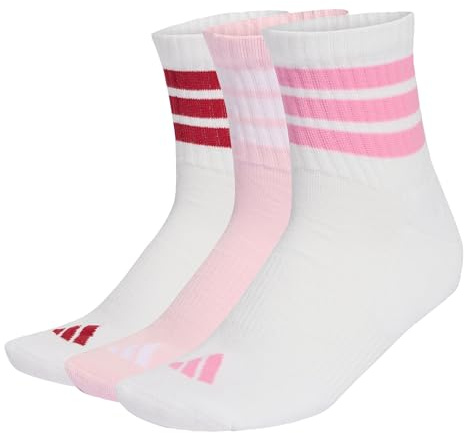 adidas Mixte 3 STRIPES CUSHIONED SPORTSWEAR MID CUT SOCKS 3 PAIR PACK, white/clear pink/active maroon, 40-42