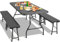 Clevich 3-teilig Bierzeltgarnitur Klappbar, 1 Biertisch Klappbar 2 Bierbank Klappbar, Festzeltgarnitur mit Tragegriff, Gartenmöbel Set für Outdoor Camping/Terrasse/Balkon, Campingtisch Wetterfest HDPE