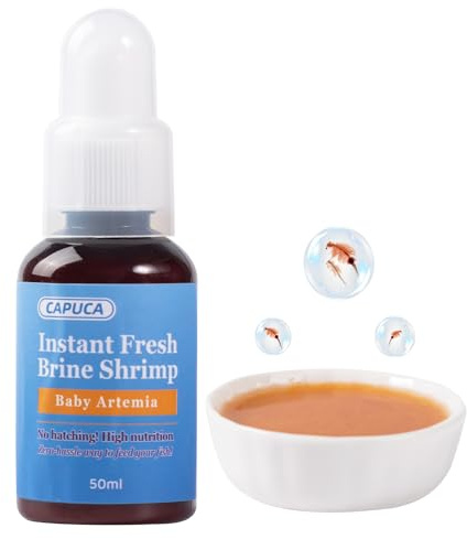 capuca Instant Baby Brine Shrimp Fish Food - 50ml No Hatch High Protein Fry Food with Astaxanthin for Small Fish Corals Jellyfish Seahorses & Invertebrates