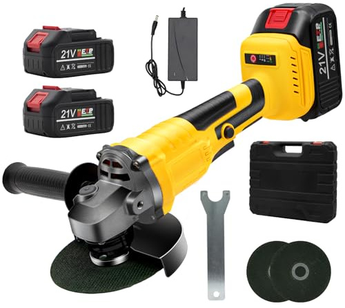 Smerigliatrice angolare senza fili, smerigliatrice senza spazzole con 2 batterie, 125 mm M14 utensili elettrici professionali 23000 giri/min con maniglia ausiliaria a 2 posizioni per taglio e