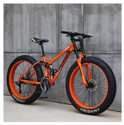 Bicicleta de montaña de 26 pulgadas, Neumático de 21 velocidades, MTB Adulto de Velocidad Variable para Playa y Nieve, Marco de Acero de Alto Carbono Doble Suspensión Doble Freno de Disco (naranja)