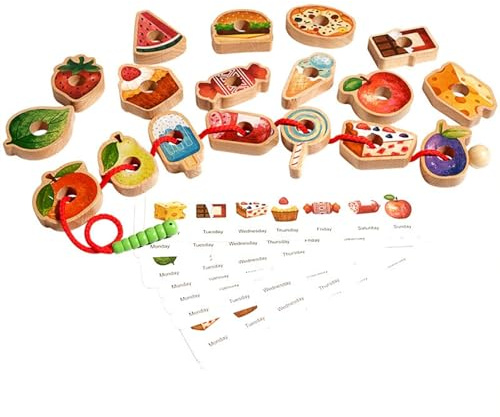 Wooden Greedy Caterpillar Rope Toy,Fruit & Vegetable Caterpillar Lacing Bead String Game,Wooden Montessori Toys,Threading & Stacking,Fine Motor Skills Farm Toys
