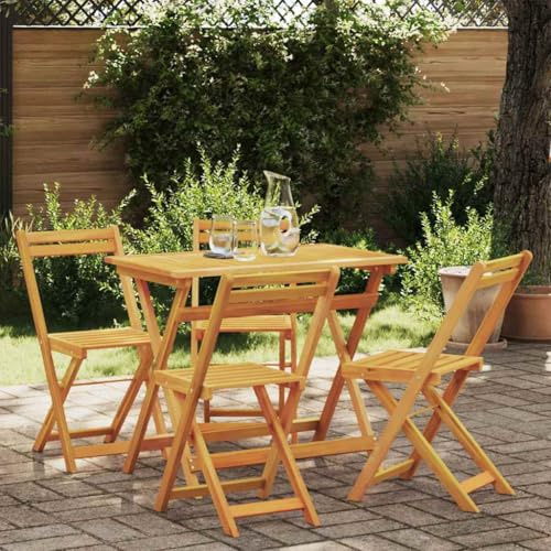 Teenpull Set da bistrò, 5 pezzi, in legno di acacia massiccio, pieghevole, per giardino, terrazza e balcone, set da pranzo all'aperto con 4 sedie