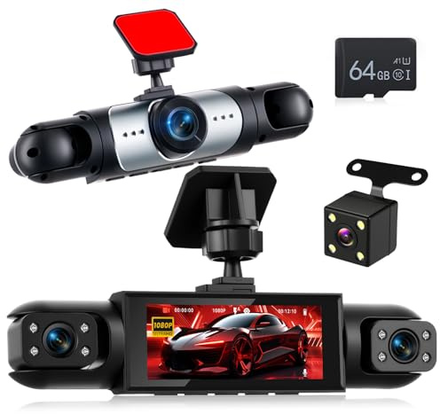 NHOPEEW Dash Cam a 4 canali 1080P – Telecamere anteriore, sinistra, destra e posteriore con grandangolo, display da 3,16, visione notturna IR, registrazione in loop, rilevamento del movimento