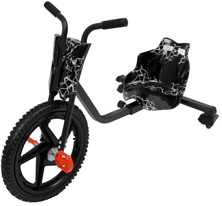 Drift Triciclo, 360° Drift Cart Niños Scooter Coche de Pedales Coche Infantil con Pedales Asiento de Calzado Ajustable Rayo Negro a partir de 6 años para la calle, Patio Parque Exterior (Negro)
