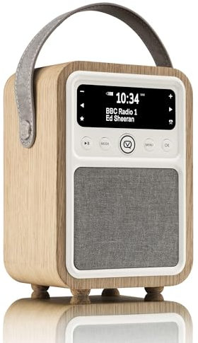 VQ Monty Radio DAB Plus/DAB con Cassa Bluetooth, FM e Radio Sveglia Funzione - Alimentata da Rete e Batteria Radio Portatile Vintage con Antenna, Presa Cuffie e Porta USB - Quercia