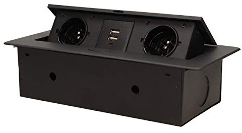 Versenkbare Steckdosenleiste mit 2 Steckdosen 230 V + 2 USB-Steckdosen, Schwarz Orno