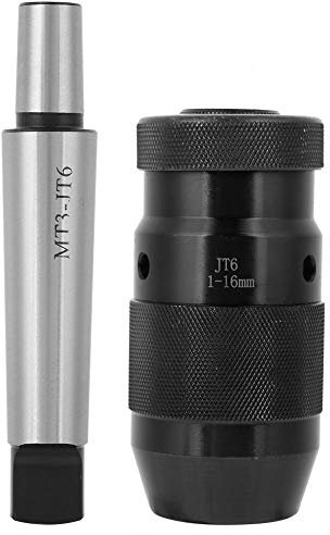 Self-Locking Chuck, JT6 1-16mm Keyless Chuck, Self-Tightening Chuck, MT3-JT6 Adapter, for Drilling or 3MT Taper Shank Lathe Spindles