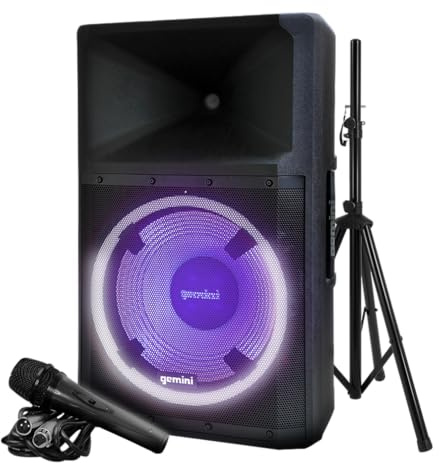 Gemini Sound GSP-L2200PK High Power Bluetooth-Lautsprecher mit Partylichtern, Mikrofon und Lautsprecherstand
