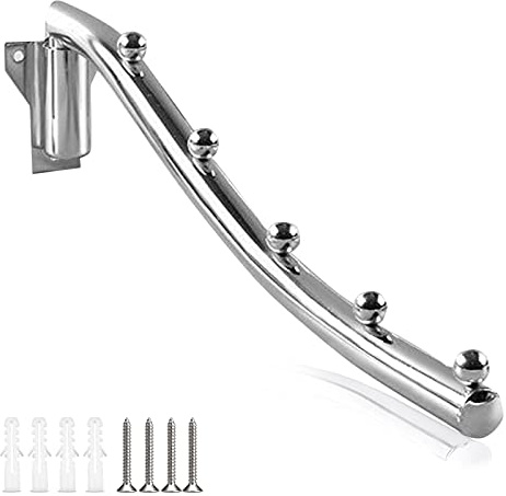 Stainless Steel Clothes Hanger Wall Mount, Folding Coat Rack with Swing Arm Holder Heavy Duty Hanging Rail Rod Garment Hooks Space Saver Closet Organizer, 1PCS