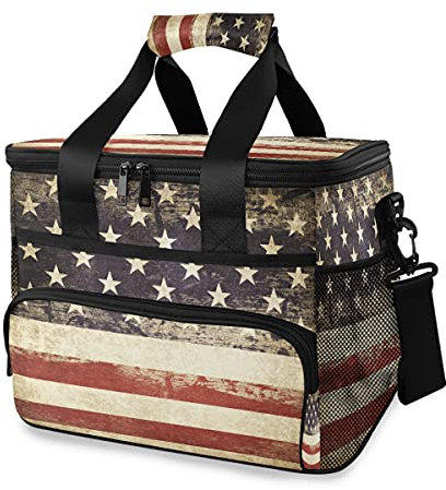 HMZXZ Groß Kühltasche Picknicktasche Lunchtasche Amerikanisch USA Flagge Star 15L Isoliertasche Brotdose Cooler Cooling Tote Bag für Lebensmitteltransport, Camping, BBQ