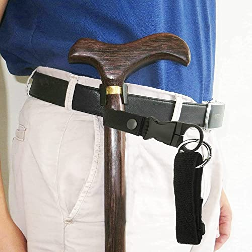 Correas de muñeca elásticas ajustables y soporte de clip para bastón manos libres, se fija al cinturón o banda de cintura (adecuado para 7/8 ~ 1 pulgada) ~ solución perfecta - para acampar y
