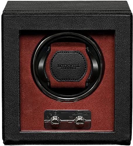ROTHWELL Single Watch Winder for Automatic Watches with Quiet Motor with Multiple Speeds and Rotation Settings (Black/Red)