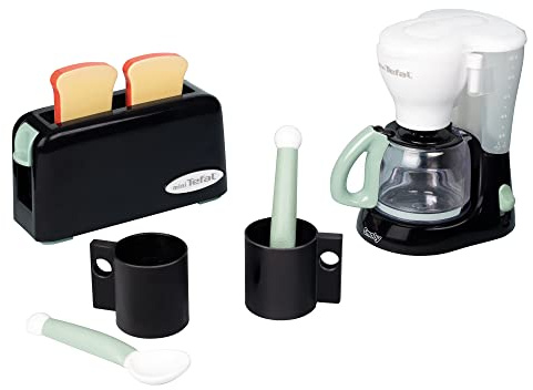 Smoby - Tefal Petit Déjeuner - Grille Pain Fonction Mécanique - Cafetière Express - Tasses + Cuillères - A Partir de 3 Ans
