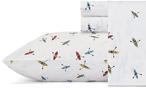 Eddie Bauer - Lenzuola XL doppie, set di biancheria da letto in percalle di cotone, croccante e fresco, elegante decorazione per la casa (Kayaks Multi, Twin XL)