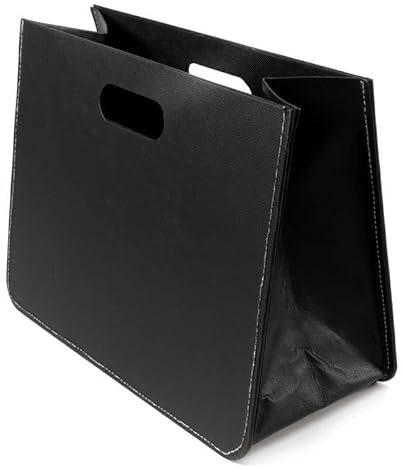 ROCKING GIFTS Revistero de Polipiel Plegable Negro, Cesta con Asas Cuero Sintético para Almacenaje Salón y Sofá, 40 cm