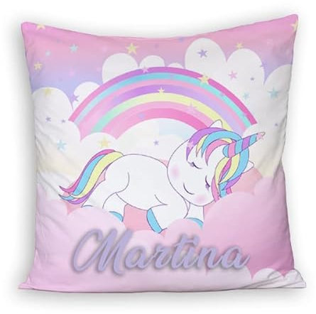 Unicorno Cuscino Personalizzato 2 Idea Regalo Natale Compleanno Unicorni Bambini Bambina Festa Originale Collezione Decorazioni Casa Divano Letto Colorato Stampa Personalizzata con nome bimba