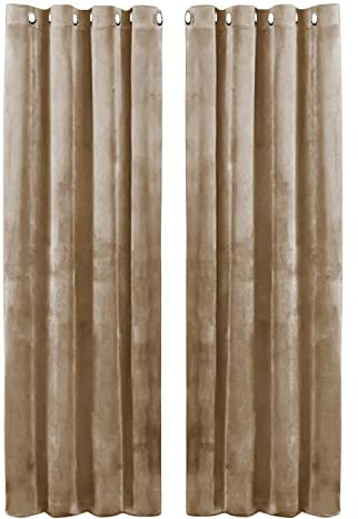 Hafaa Beige Blackout Curtains for Bedroom and Living Room – 66” wide x 54” drop Crushed Velvet Thermal Insulated Curtains – Eyelet Room Darkening Curtains with 2 Tie Backs (168cm x 137cm)