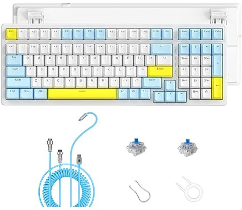 ZIYOU LANG K3MAX Teclado mecánico para Juegos con Cable Intercambiable En Caliente con Cable USB-C En Espiral, 100 Tecla 19 RGB Teclado Retroiluminado Interruptor Azul para Win/Mac-QWERTY-Limones