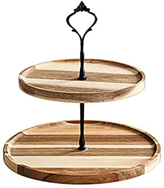 Alzatina per Dolci 2 Livelli, Alzata per Cupcake in Legno Vintage, Piatto per Macaron Dolci Frutta Spuntino Espositore per Buffet di Caramelle per Matrimonio Casa (B)