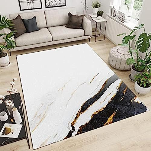 3D-Gedruckter Moderner, Minimalistischer, Weißer, Luxuriöser Marmor Aus Schwarzem Gold 160 X 230 cm -Kunstteppich, Dekorativer Teppich Für Schlafzimmer, Kinderzimmer Oder Wohnzimmer - Polyes -9W8D/C4