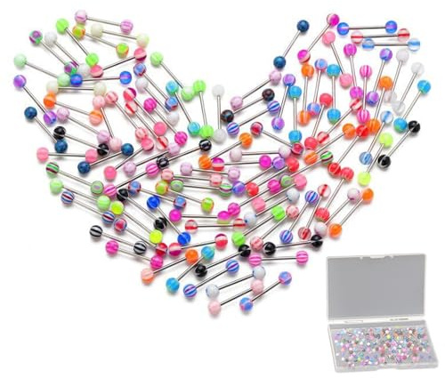 Ormromra 20PCS Tongue Bars Pack, 16mm Barbell Stainless Steel, Nipple Ring Piercing, Surgical Steel Bars, Metal Piercing Jewellery