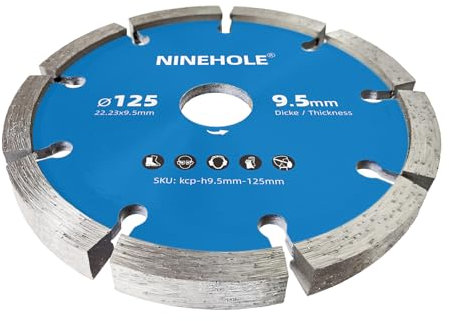 Ninehole Fraises à joints pour Maçonnerie, Chape, Crépi, Mortier, Béton et enduit, 125mm Diamètre, 9.5mm Épaisseur Disque diamant
