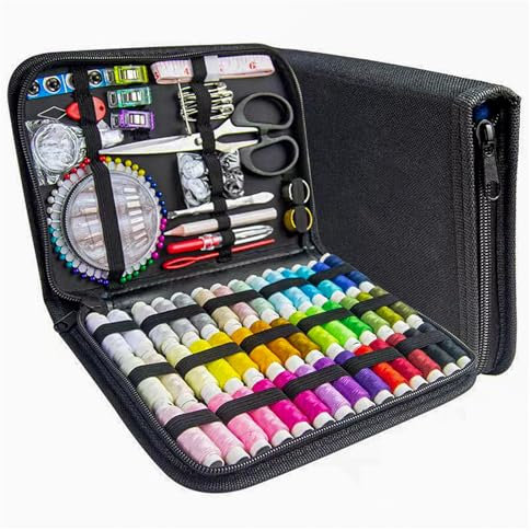 JUNING Sewing Kit with Black Case Portable Sewing Supplies for Home, Travel, Adults, Beginner, Emergency, 42 Threads, Scissors, Needles, Measuring Tape