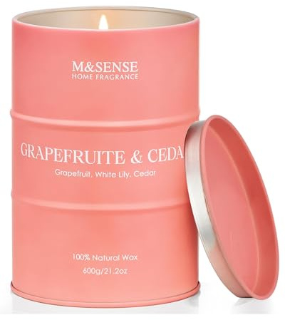 M&SENSE Grapefruit Zeder duftkerze groß, natürliche Sojawachskerze 600g 120 Stunden langsam brennende stark duftende Zitrus-Kerzen für Bad, frisch riechende Ordor Elimator Kerze für Haus