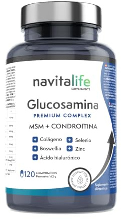 Glucosamina Condroitina. Glucosamina 1100mg + Condroitina + MSM. Mejora tú movilidad, reduce el dolor. Con Colágeno Marino Hidrolizado, Ácido hialurónico, Zinc, Selenio y Boswellia. 120 comprimidos.