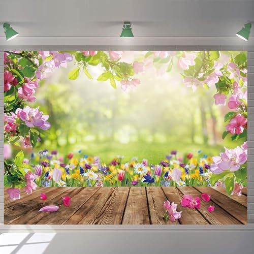 Toile de fond pour photographie de printemps, Pâques, plancher en bois, fleurs, paysages naturels, toile de fond pour enfants, anniversaire, fête prénatale, fête de mariage, décoration de fond (304,8