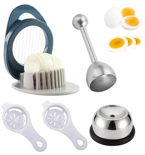 GENHH 5 Stück Eierschneider Set, 1 Eierschneider, 1 Eierköpfer Edelstahl, 1 Eierstecher Eipicker, Eierpiekser, 2 Eiertrenner, Praktische Eischneidewerkzeug für Küche, Esszimmer, Bar