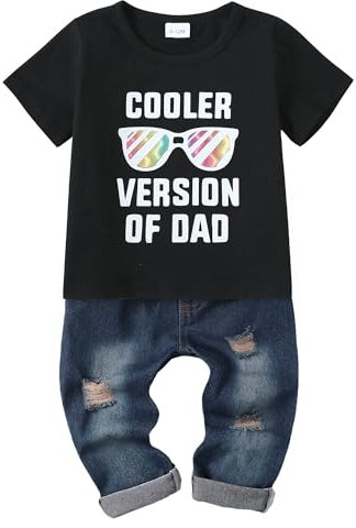 Amissz Baby Boy Clothes Toddler Boys Outfit Infant Letter Printed Sweatshirt Fashion Long Sleeve Hoodie Tops Ripped Jeans Set 2PC Black-1 18-24 Months