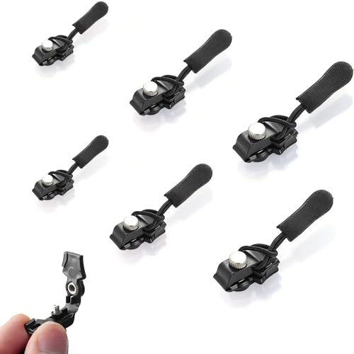 6PCS Zipper Repair Kit, Jeans, Jackets Replacement Zip Puller, Removable Zipper Pulls, 3 Sizes Instant Zip Fixer for the Elderly and Those with Arthritis (Black)