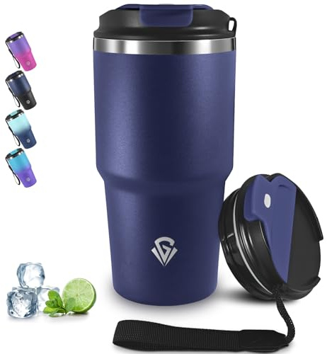 Grsta Vaso Termico 600ml, Taza Termo de Acero Inoxidable, Aislada al Vacío Taza Termica para Frío y Caliente, Antigoteo Vaso Termo Cafe para Llevar, Mantiene el frío 8h y el calor 6h