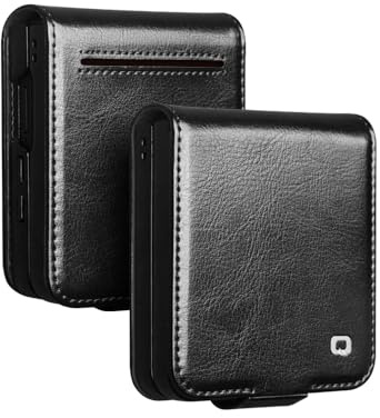 fake action Étui en cuir véritable naturel pour Samsung Galaxy Z Flip 7 5G Premium Cowhide Luxury Portefeuille à rabat avec boucle magnétique (Noir)