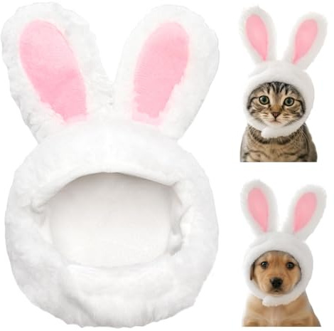 Chat Chapeau Lapin Oreille, Costume de Chat Chapeau de Lapin, Bonnet pour Chats, Costumes de Pâques d'hiver pour Animaux de Compagnie, Adaptés aux Chats et aux Petits Chiens (Blanc)