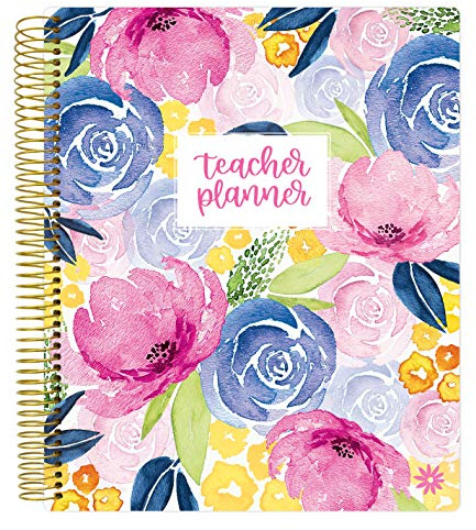 bloom daily planners Undated Academic Year Teacher Planner & Calendar - 7 Period Lesson Plan Organizer Book with Frosted Cover (9 x 11) (Watercolor Floral)
