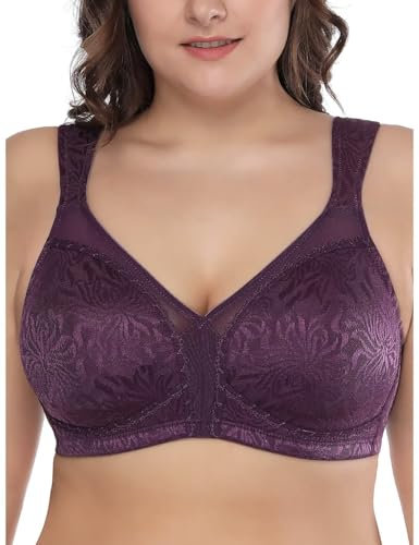 Deyllo Donna Reggiseno Coppa Piena Reggiseno Senza Ferretto Supporto Comodo Porpora 7G