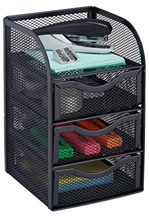 Relaxdays Schreibtischorganizer, Büroablage aus Metallgeflecht, Ablagebox für Bürobedarf, HxBxT: 21x12,5x13cm, schwarz