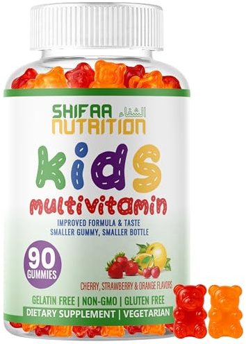 SHIFAA NUTRITION Halal Kids Multivitamin Gummies, 45-90 Days Supply, with All Essential Kids Vitamins. Toddler Vitamins with Vitamin C, D, Zinc, A, E, B6, B12, Biotin | Halal Gummies for Kids