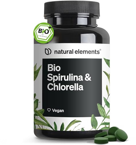 natural elements Bio Spirulina & Chlorella Presslinge – 500 Tabletten – 100% Rein & Natürlich – Zertifiziert Bio, laborgeprüft, ohne Zusätze, vegan und in Deutschland produziert