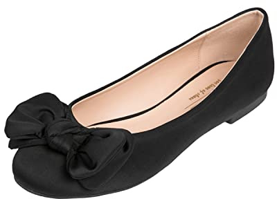 Feversole Women's Round Toe Cute Bow Trim Ballet Flats, Ballerines Bout Rond décorées avec Un Joli Noeud pour Femmes