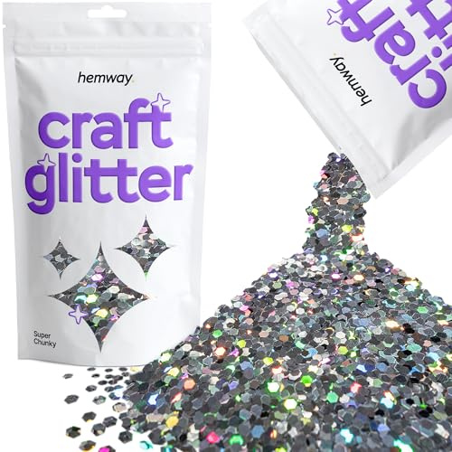 Hemway Craft Glitter Gun Metal Grey Holographic 100g Super Chunky Glitter | for Crafts, Resin, Cosmetic, Nail, Face, Body, Festival, Tumblers, Art, Candle, Crafting