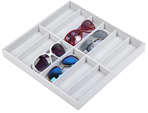 Boîte de rangement de bijoux, 12 grilles peluches douces et boîte de rangement de lunettes de soleil en bois Boîte à lunettes exquise Organisateur d'affichage de bijoux Conteneur pour magasin Bracelet