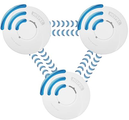 Hispec Wireless Interlinked 2 Smoke & 1 Heat Alarm Bundle – 10 Year Sealed Lithium Battery Alarms