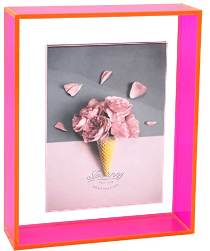 Mutellstory Schwebender Bilderrahmen, Acryl, Wandhalterung, Tischdekoration, moderner Fotorahmen für Galerie, Heimbüro, Neonpink, 12,7 x 17,8 cm
